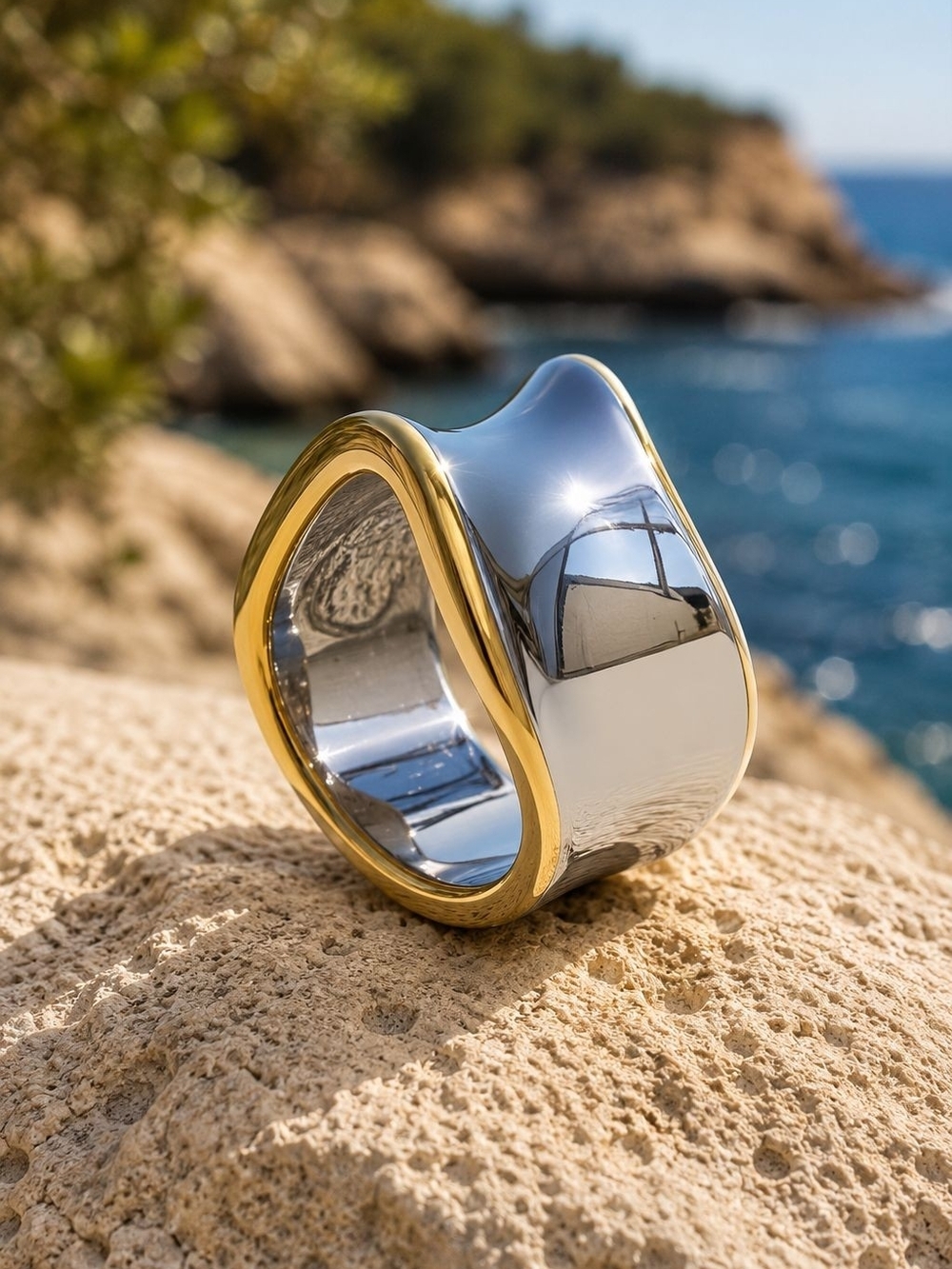 Two-Tone Silver and Gold Wave Band